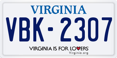 VA license plate VBK2307