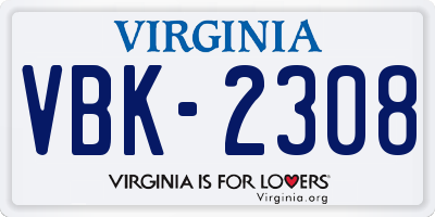 VA license plate VBK2308