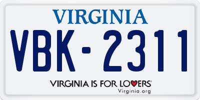 VA license plate VBK2311