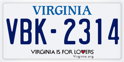 VA license plate VBK2314