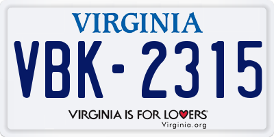 VA license plate VBK2315