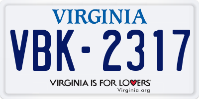 VA license plate VBK2317