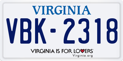 VA license plate VBK2318