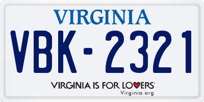 VA license plate VBK2321