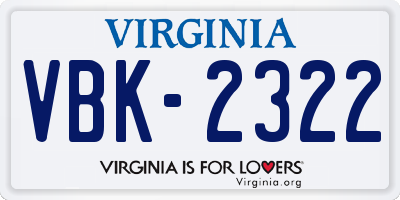 VA license plate VBK2322