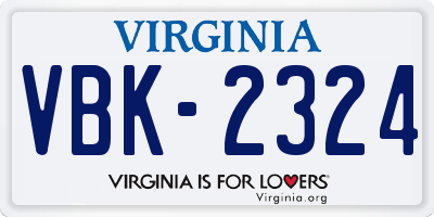 VA license plate VBK2324