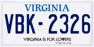 VA license plate VBK2326