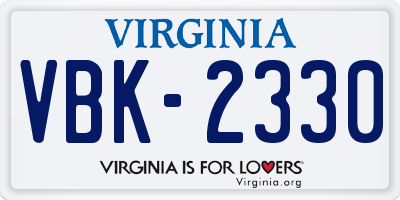 VA license plate VBK2330