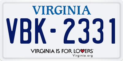 VA license plate VBK2331