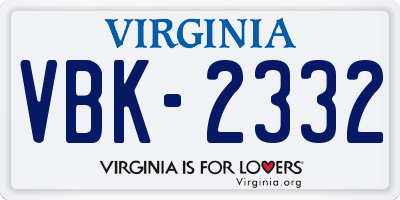 VA license plate VBK2332