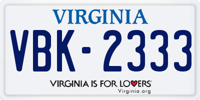 VA license plate VBK2333