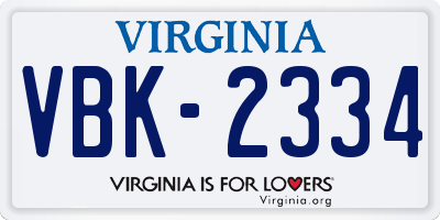 VA license plate VBK2334