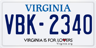 VA license plate VBK2340
