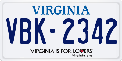 VA license plate VBK2342