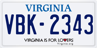VA license plate VBK2343