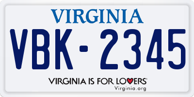 VA license plate VBK2345