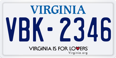 VA license plate VBK2346