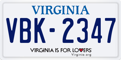 VA license plate VBK2347