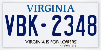 VA license plate VBK2348