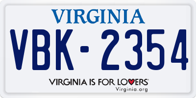 VA license plate VBK2354
