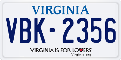 VA license plate VBK2356