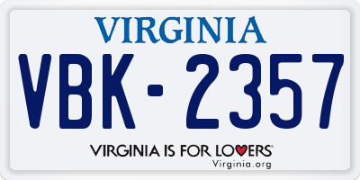 VA license plate VBK2357