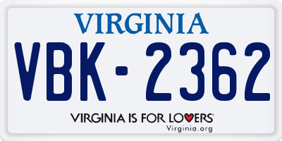 VA license plate VBK2362