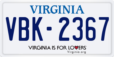 VA license plate VBK2367