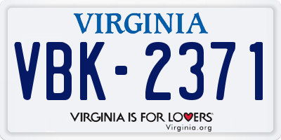 VA license plate VBK2371