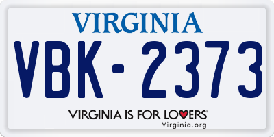 VA license plate VBK2373