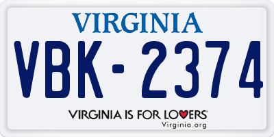 VA license plate VBK2374