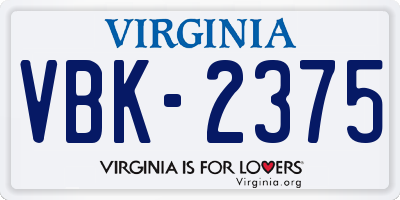 VA license plate VBK2375