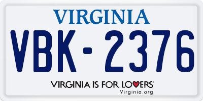 VA license plate VBK2376