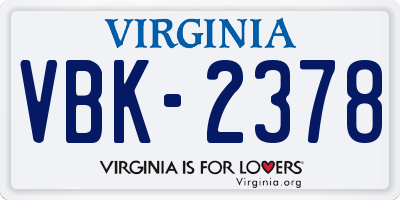 VA license plate VBK2378