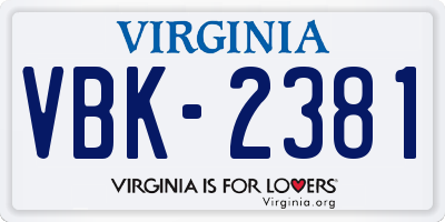 VA license plate VBK2381