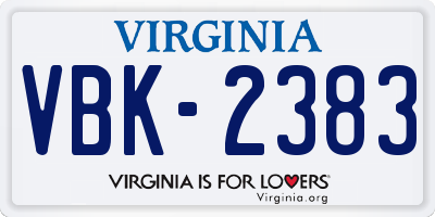 VA license plate VBK2383