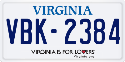 VA license plate VBK2384