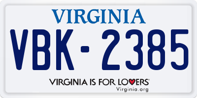 VA license plate VBK2385