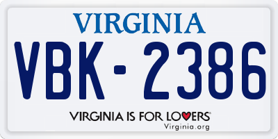VA license plate VBK2386