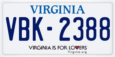 VA license plate VBK2388