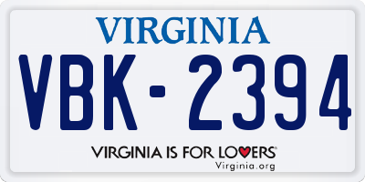 VA license plate VBK2394