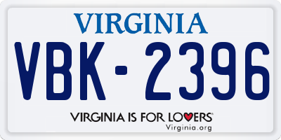 VA license plate VBK2396