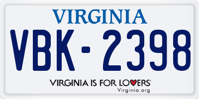 VA license plate VBK2398