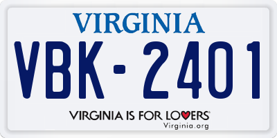 VA license plate VBK2401