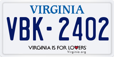 VA license plate VBK2402