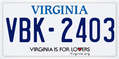 VA license plate VBK2403