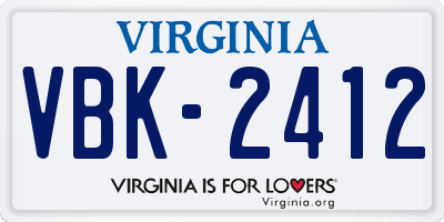 VA license plate VBK2412