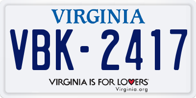 VA license plate VBK2417