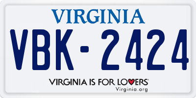 VA license plate VBK2424