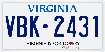 VA license plate VBK2431